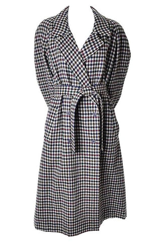 1980s Kenzo long coat in multi colored houndstooth plaid size 8/10