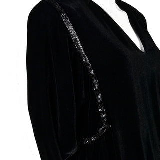 1980s Kevan Hall Couture Vintage Black Silk Blend Beaded Sweater Velvet