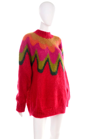 1980s Oversized Mock Turtleneck REd Mohair Sweater