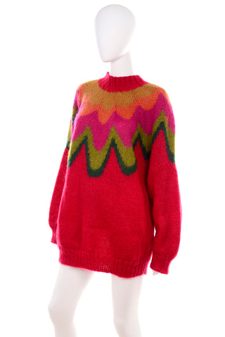 1980's Maurice Sasson Kikit Red Mohair Mock Turtleneck Sweater