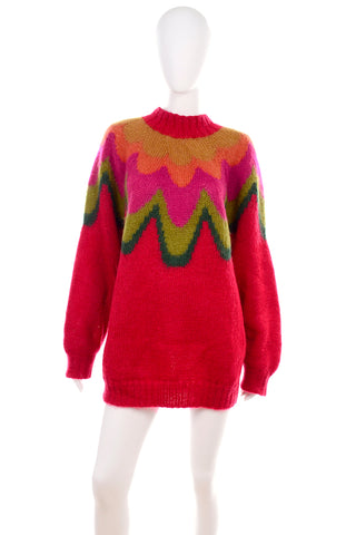 Maurice Sasson Kikit red mohair vintage 1980s mock turtleneck oversized sweater dress
