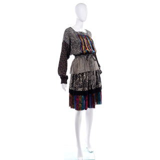 Vintage Koos Van den Akker Couture 2 Pc Collage Patchwork Vintage Dress Peasant Blouse w Skirt