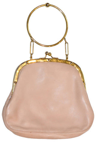Rare vintage Koret Handbag in Pink leather with gold wrist handle - Dressing Vintage