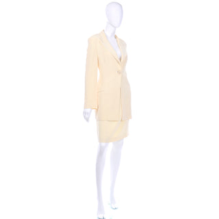 Krizia Cream Silk Blend Skirt and Long Blazer Jacket Suit Italy 2 pc