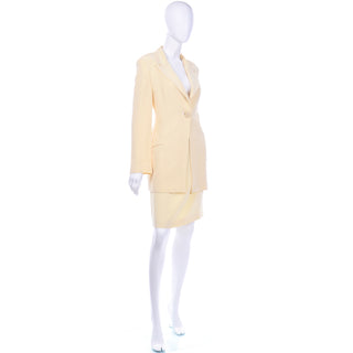 Krizia Cream Silk Blend Skirt and Long Blazer Jacket Suit made in Italy