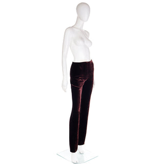 1990s Krizia Burgundy Red Velvet High Waisted Pants Made in Italy