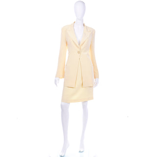 Krizia Cream Silk Blend Skirt and Long Blazer Jacket Suit Italy