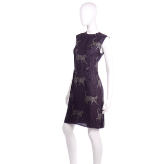 2011 Lanvin by Alber Elbaz Cat Print Logo Silk Dress sleeveless