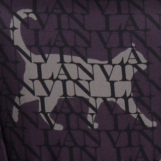 2011 Lanvin by Alber Elbaz Cat Print Logo Silk Dress grey black purple