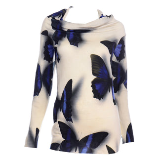 2013 Alber Elbaz Lanvin Blue & Cream Butterfly Sweater Top beautiful 