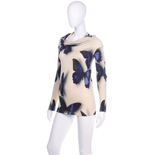 2013 Alber Elbaz Lanvin Blue & Cream Butterfly Print Runway Sweater Top