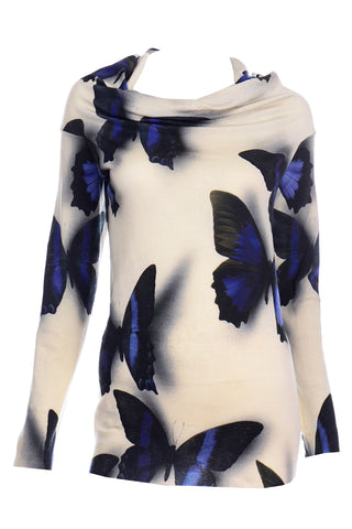 2013 Alber Elbaz Lanvin Blue & Cream Butterfly Sweater Top