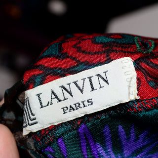 1980s Numbered Lanvin Dress in Green Purple Red Floral Jersey
