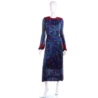 1980s Numbered Lanvin Dress in Green & Purple Floral