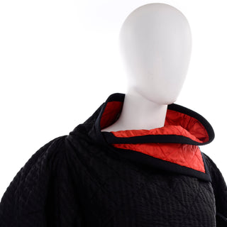 1978 Vintage Lanvin Black and Red Quilted Jacket W Unique Collar & Statement Sleeves