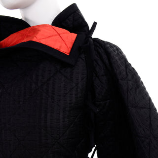 1978 Vintage Lanvin Black and Red Quilted Jacket W Statement Sleeves Paris