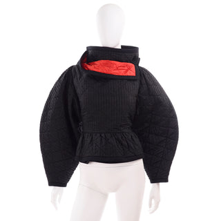 1978 Vintage Lanvin Black and Red Quilted Jacket W Statement Sleeves & Collar