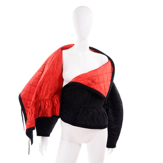 1978 Vintage Lanvin Black and Red Quilted Jacket W Statement Sleeves Lined