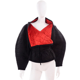 1978 Vintage Lanvin Black and Red Quilted Jacket W Statement Sleeves 70s