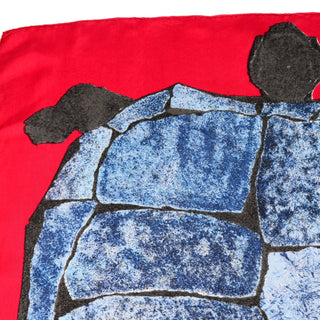 1950s Lanvin Costillo Red & Blue Silk Turtle Scarf
