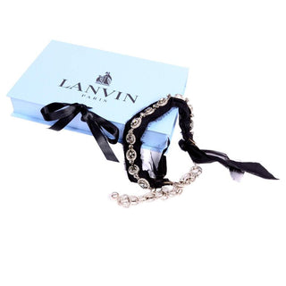 Lanvin Ribbon Necklace W Smokey Crystal Faceted Stones New in Original Box