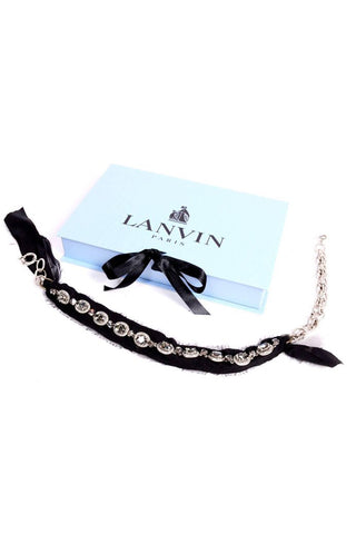 Lanvin Ribbon Necklace W Smokey Crystal Faceted Stones New in Original Box
