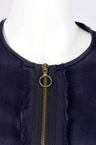 Alber Elbaz Lanvin Deconstructed Dress in Indigo Blue Linen w/ Raw Edges Exposed seams zippers