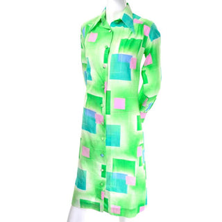 Vintage Dress Green Squares Geometric Lanvin