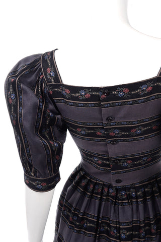 Lanz of Salzburg Vintage Puff Sleeve Cotton Gray floral print Dress