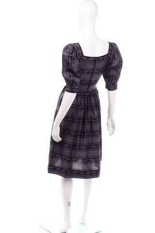 Lanz of Salzburg Vintage Puff Sleeves Cotton Gray Dress