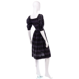 1970s Lanz of Salzburg Vintage Puff Sleeve Cotton Gray Dress