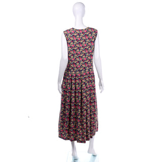 1980s Laura Ashley Floral Button Down Sleeveless Dress