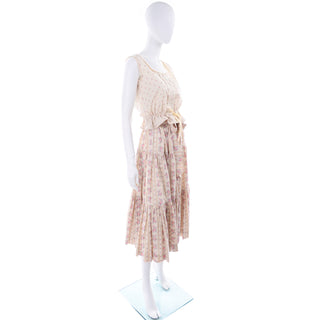 Laura Ashley 1970s Vintage 2pc Dress Victorian Inspired Floral Skirt & Top Great Britain