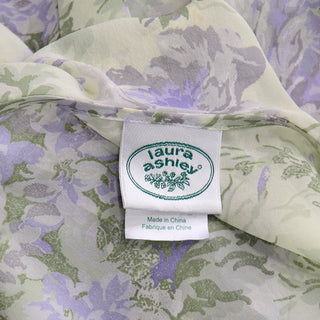 Semi Sheer Laura Ashley Vintage Purple Green Floral Silk Chiffon Ruffled Blouse