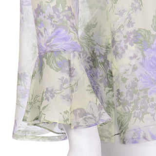 Laura Ashley Vintage Purple Green Floral Silk Chiffon Ruffled Blouse top