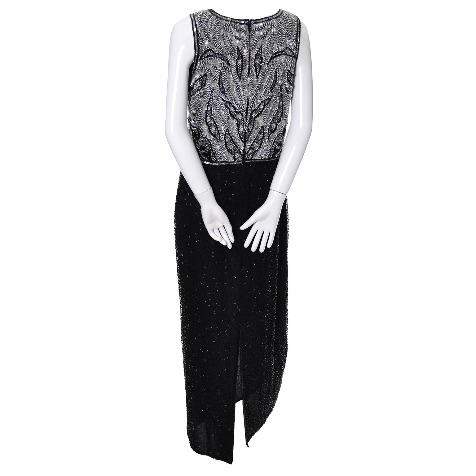 Laurence Kazar Dress Vintage Beaded Evening Gown Dress Black Silver – Modig