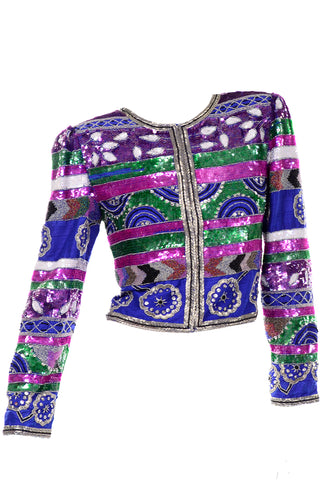 Colorful Laurence Kazar Beaded Silk Cropped Vintage Jacket