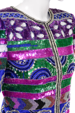 Silk Colorful Laurence Kazar Beaded Silk Cropped Vintage Jacket