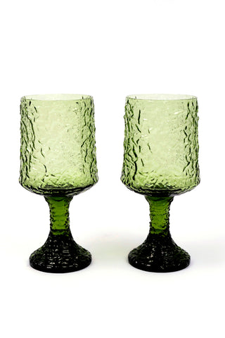 Lenox Crystal Impromptu Vintage Green Crinkle Goblets, Set of 2