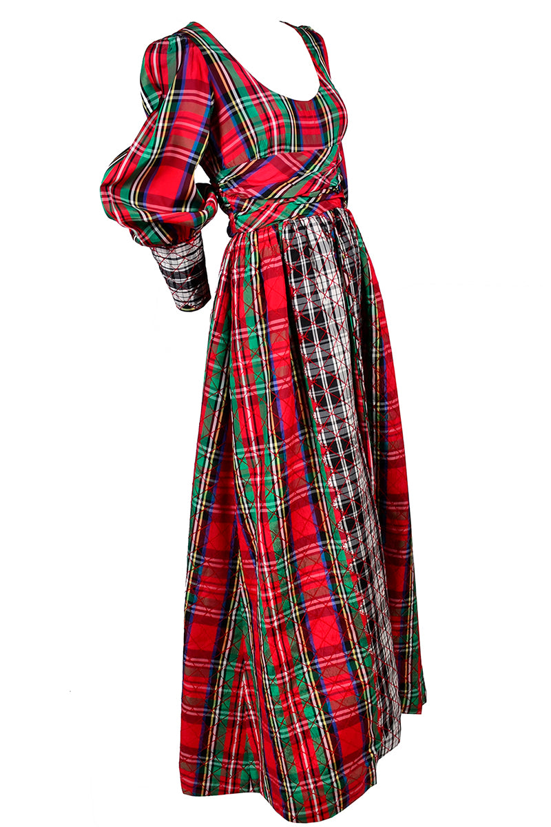 Red Leo Narducci Vintage Jumpsuit Dress in Holiday Plaid Taffeta Modig Red Leo Narducci Vintage Jumpsuit Dress in Holiday Plaid Taffeta Modig