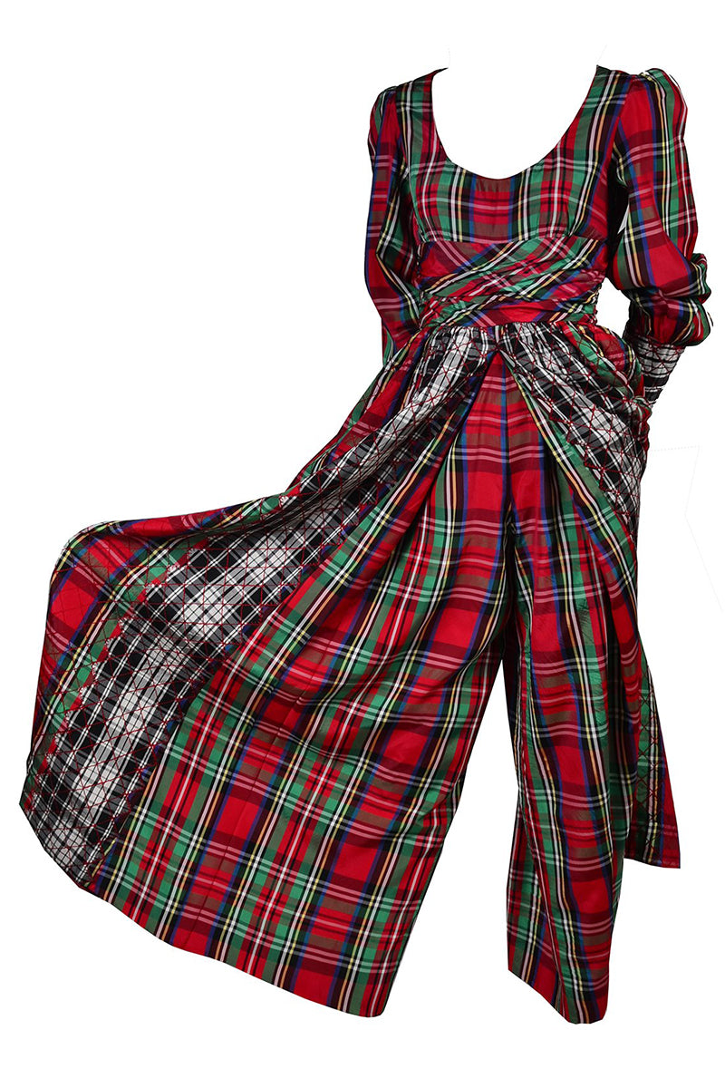Red Leo Narducci Vintage Jumpsuit Dress in Holiday Plaid Taffeta Modig Red Leo Narducci Vintage Jumpsuit Dress in Holiday Plaid Taffeta Modig