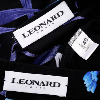 Leonard 2 Pc Dress in Black Silk Jersey w Blue & Cream Flowers France