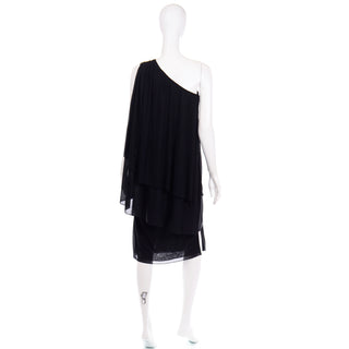 Black Silk Jersey Lilli Diamond Vintage Black Grecian Style One Shoulder Evening Dress