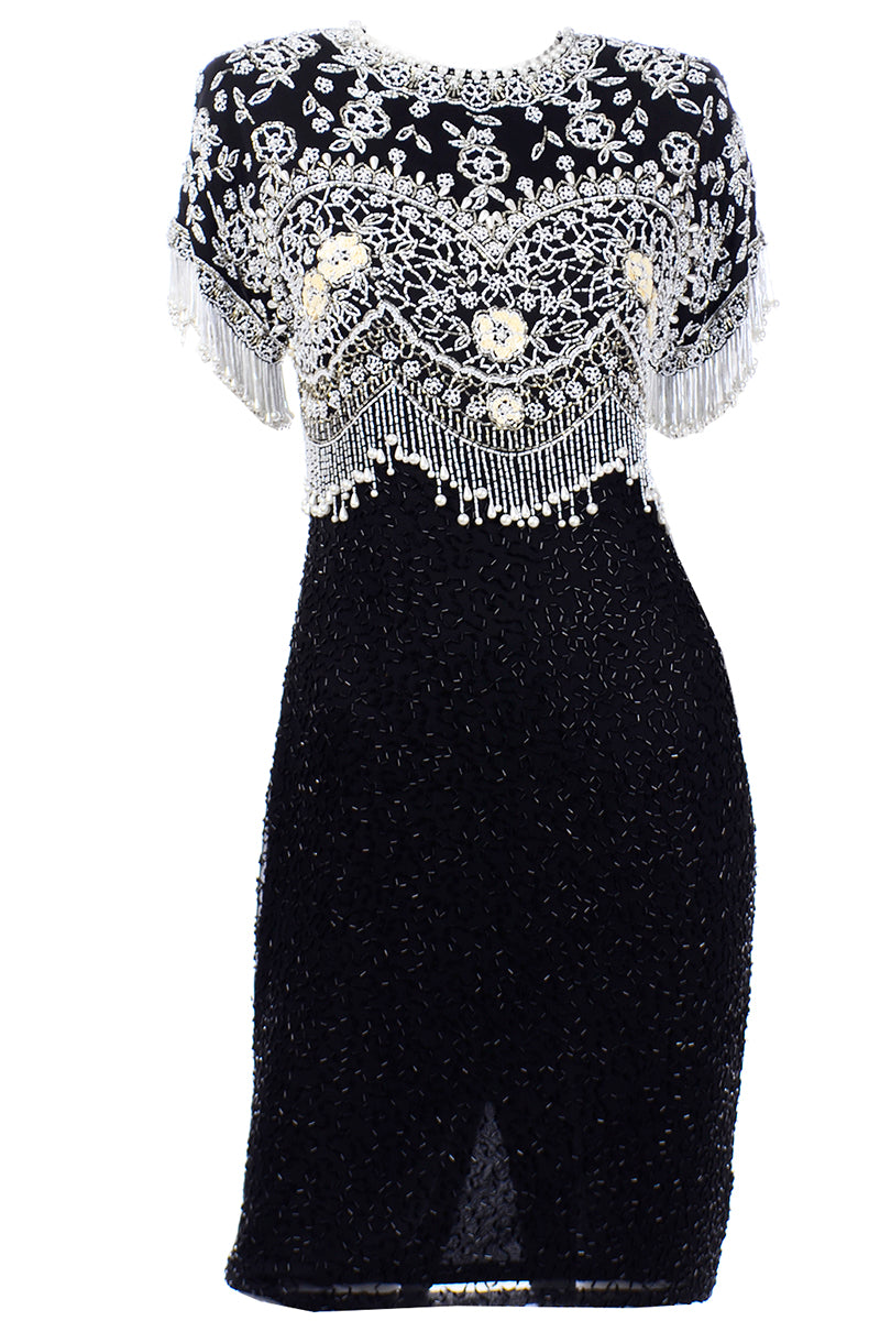 Vintage Silk Beaded Dress Lillie Rubin Vintage Beaded Black Silk Evening Dress w Beads & Pearls Modig Vintage Silk Beaded Dress Lillie Rubin Vintage Beaded Black Silk Evening Dress w Beads & Pearls Modig