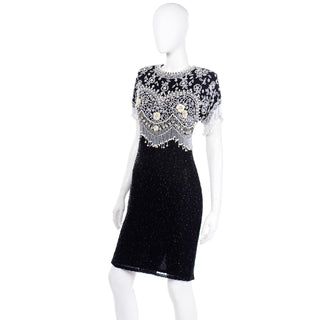 Lillie Rubin Vintage Beaded Black Silk Evening Dress w Beads & Pearls – Modig