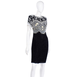 Lillie Rubin Vintage Beaded Black Evening Dress with Pearls & Beading