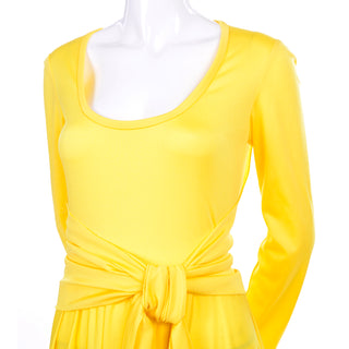 Lillie Rubin Yellow Jersey Vintage Maxi Dress w Sash