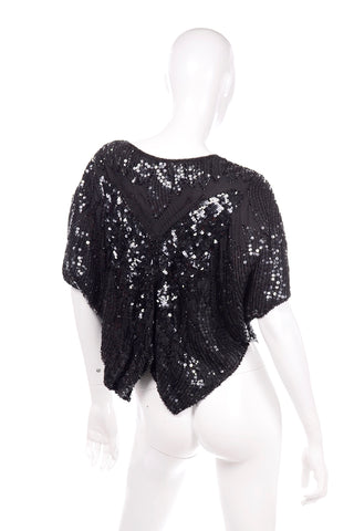 1980's Black Silk Sequined Butterfly Top