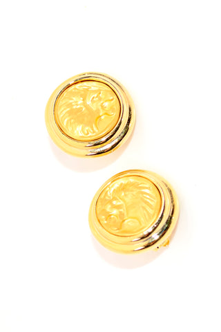 1980s Round Medallion Vintage Lion Clip-On Earrings