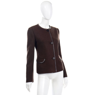 Loro Piana Brown fine Cashmere Sweater Jacket With Leather Trim